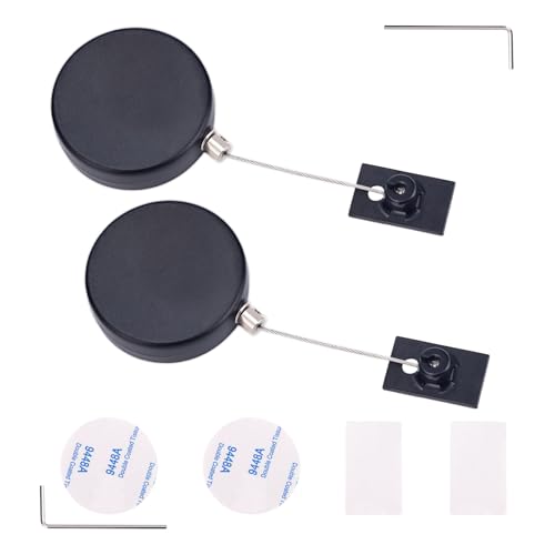 2pcs Retractable Remote Control Tether Lock, 4.92Ft Adjustable Retractable Remote Control Cable Tether Lock with 4 Adhesive 2 Hexagonal Wrench for TV Game Home Showroom Use
