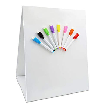 Magnetic Tabletop Desktop Easel &Whiteboard with Bonus 8X Dry Erase Markers. Double Sided and Self-Standing (16” X 12.5”)