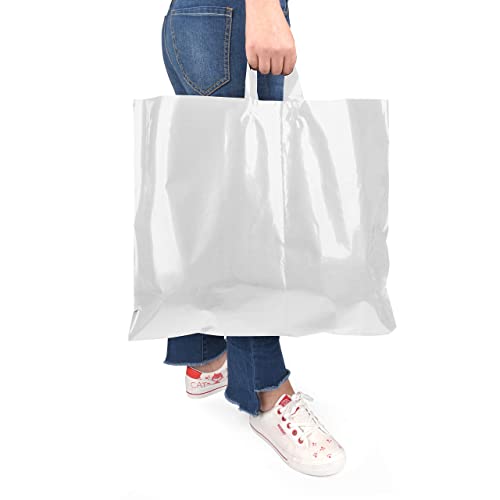 19x15 Large Plastic Shopping Bags for Small Business with Handles - color: White