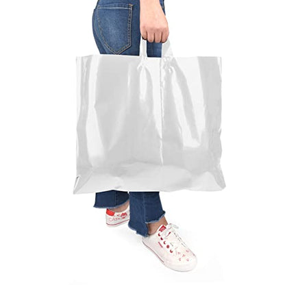 19x15 Large Plastic Shopping Bags for Small Business with Handles - color: White