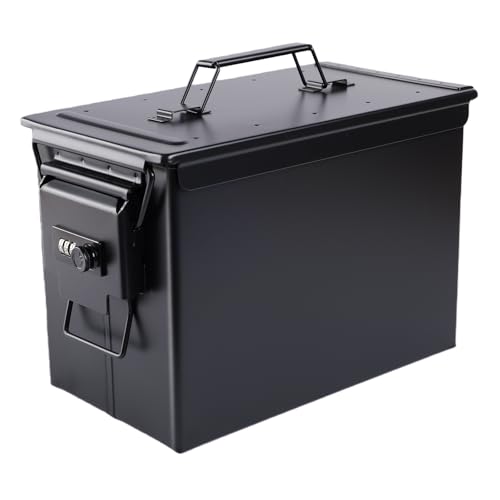 Ammo Can & Ammo Box, Fireproof & Waterproof Metal Storage Box - Perfect for Ammo, Lithium Batteries & RC Car Batteries (Square Lock, Black-13.6 * 7.3 * 8.6") - color: Black-13.6*7.3*8.6", style: Square Lock