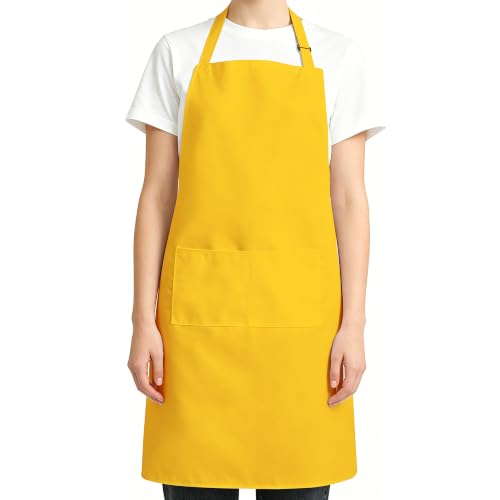 Syntus Chef Apron for Men Women with Pockets, Thick Grilling BBQ Apron - color: Yellow
