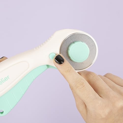 Craftelier - Rotary Cutter for Scrapbooking and Crafting Projects | Lock and Unlock Button Function | Blade Diameter 45 mm - Turquoise and White Color