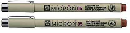 SAKURA PIGMA MICRON 05 FINELINER PEN, 0.45MM LINE WIDTH, PACK OF 2 (Brown) - color: Brown