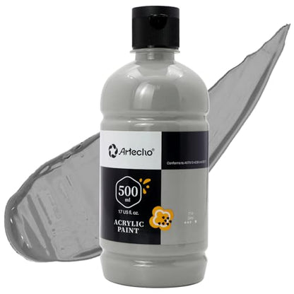 Artecho Grey Acrylic Paint 500ml / 17oz Large Bottle - color: Grey, size: 17 Fl Oz (Pack of 1)