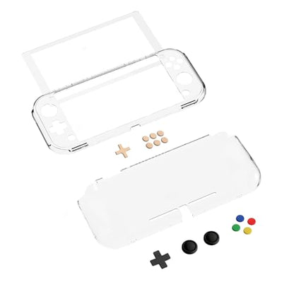 PlayVital Clear Series Protective Case for Nintendo Switch Lite, Glossy Ergonomic Hard Grip Cover - Shock-absorbent Anti-Scratch Shell Case with Screen Protector & Thumb Grips & Button Caps - color: Clear