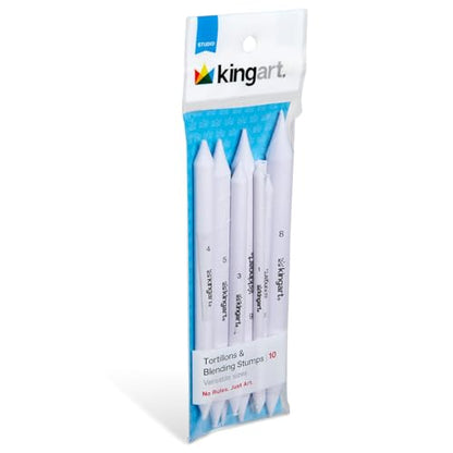 KINGART 10-Piece Blending Stumps & Tortillions Paper Art Blenders for Sketching & Drawing, Blending & Shading Pencils, Student Artist Charcoal Sketch Drawing Tools