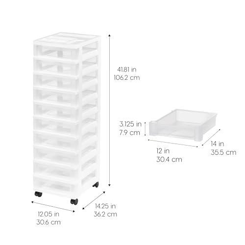 IRIS USA 10-Drawer Rolling Storage Cart, White/Clear - color: White, size: 10 Drawer with Wheels