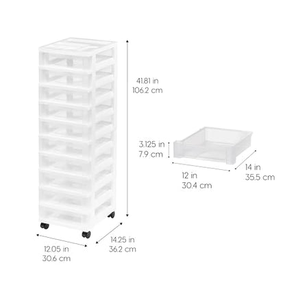 IRIS USA 10-Drawer Rolling Storage Cart, White/Clear - color: White, size: 10 Drawer with Wheels