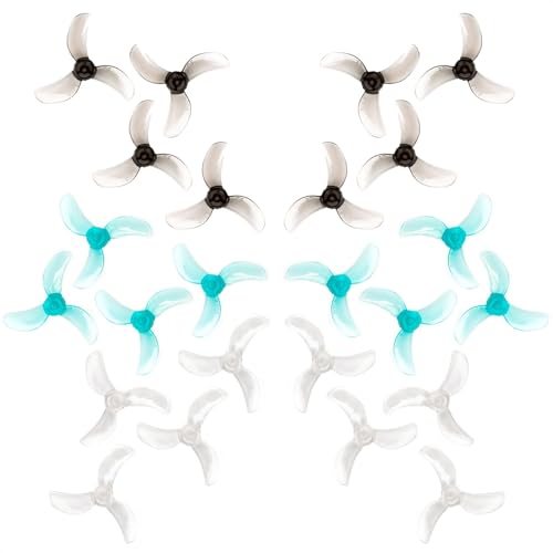 Gemfan 31mm 1208 3-Blade FPV Propellers with 1mm Center Hole for Micro Whoop Drone Racing Quadcopter for 0802 25000KV Brushless Motors (Clear + Clear Gray + Clear Blue, 24pcs - 12CW 12CCW) - color: Center Hole: 1mm (Clear + Gray + Blue), size: Blades: 3
