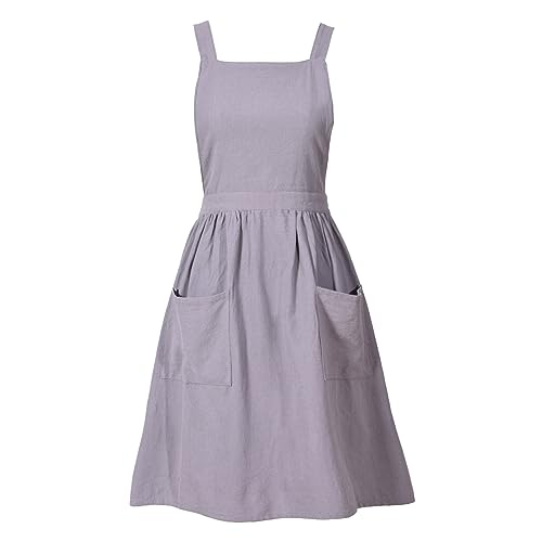 Pinknoke Cute Cotton Pinafore Aprons for Women with Pockets for Kitchen - color: Gray