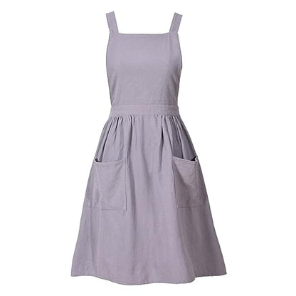 Pinknoke Cute Cotton Pinafore Aprons for Women with Pockets for Kitchen - color: Gray