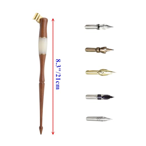 Wood Calligraphy Oblique Dip Pen Holder Set - color: Brown