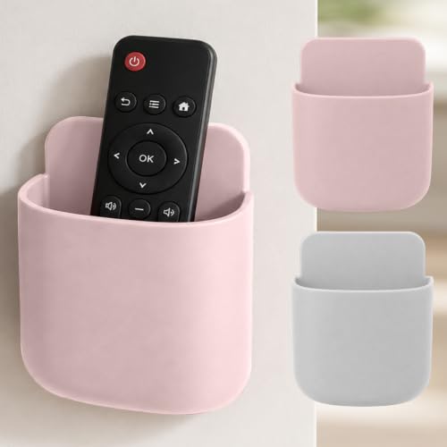 Remote Control Holder 2 Pack, Wall Mounted Remote Control Organizer, Self Adhesive Storage Box for Remote Controls, Phones and Small Accessories - color: 1 White 1 Pink