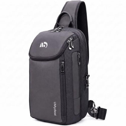 Sling Backpack RFID, Men Shoulder Crossbody Bag for 11-inch iPad Travel - color: Grey, size: Small