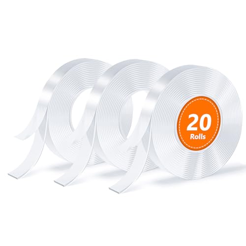 20 Rolls Double Sided Tape, Nano Tape, Transparent Adhesive Tape, Traceless Adhesive Tape, Removable, Washable, Reusable, Suitable for Carpets, Photo Walls, 9.85 Feet Per Roll - size: 9.85 Feet Set of 20
