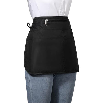 Waterproof Server Apron for Women with 6 Pockets,Quickly Put on and Take off Waitress Apron,Work Apron for Bartender Barista - color: Black