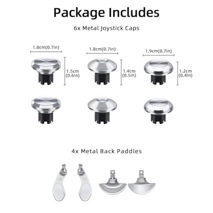 Mcbazel 10 in 1 Metal Thumbsticks Replacement for PS5 Edge Controller, 4 Back Paddles Triggers Buttons + 6 Metal Joystick Caps, Accessories Kit for PS5 - Silver