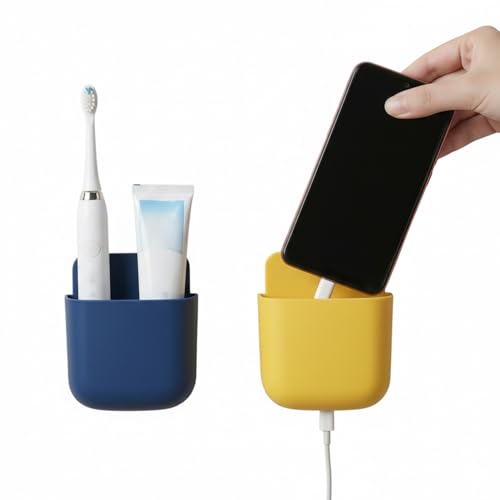Remote Holder Wall Mount -TV Remote Control Holder Organizer, Multi-Purpose Organizer Box for sitting room, 2-Pack(Blue + Yellow) - color: Blue and yellow