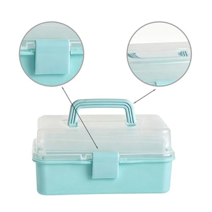 3 Layers Craft Organizers and Storage with Handle Portable, Green - color: Bl