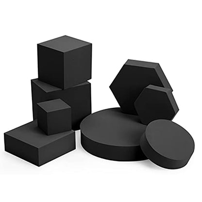 8PCS Geometric Cube Photo Props Set, Hard Foam Photography Background Props for Goods, Crafts, Lipstick, Jewelry, Cosmetics, Makeup Tools, Food (Black) - color: Black