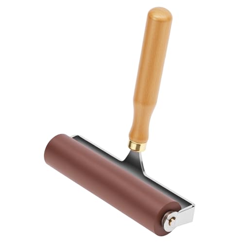 QWORK 6-Inch Soft Rubber Roller Brayer for Anti Skid Tape & Printmaking Tool, Professional Frame Roller, Brown