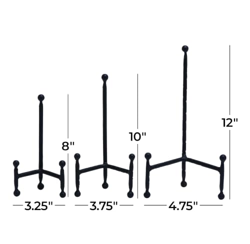 Deco 79 Metal Display Easel Tabletop Easel with Ball Details, Set of 3 Display Stand 12", 10", 8"H, Black