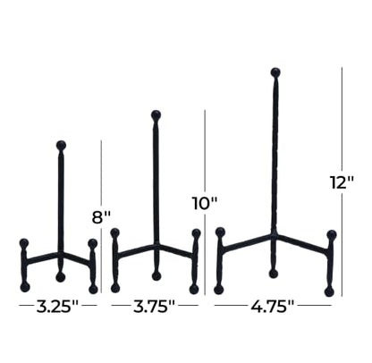 Deco 79 Metal Display Easel Tabletop Easel with Ball Details, Set of 3 Display Stand 12", 10", 8"H, Black