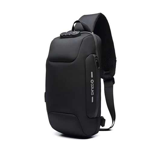 OZUKO Sling Backpack for Men - Anti-Theft Crossbody Bag, Waterproof with USB Charging Port - color: Black