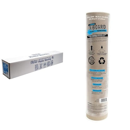 Film-Gard 10' x 100' 4mil Construction Plastic Sheeting and 35" x 100' Trimaco X-Board Paint & Remodel Surface Protector