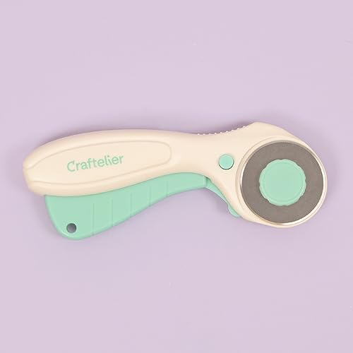 Craftelier - Rotary Cutter for Scrapbooking and Crafting Projects | Lock and Unlock Button Function | Blade Diameter 45 mm - Turquoise and White Color