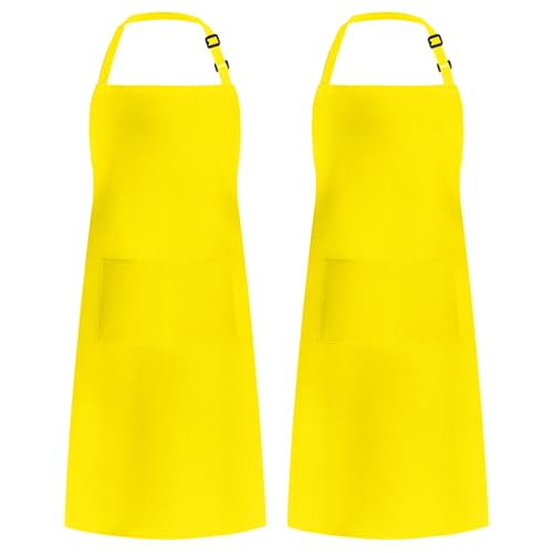 Syntus Apron for Men Women, Adjustable Cooking Kitchen Apron with 2 Pockets - color: Yellow, style: 2 Polyester