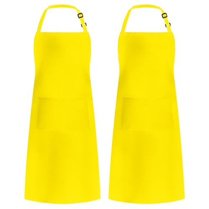 Syntus Apron for Men Women, Adjustable Cooking Kitchen Apron with 2 Pockets - color: Yellow, style: 2 Polyester