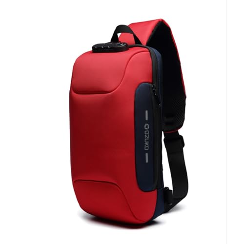 OZUKO Sling Backpack for Men - Anti-Theft Crossbody Bag, Waterproof with USB Charging Port - color: Red