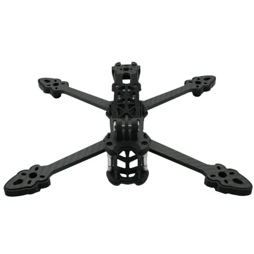 5-inch FPV drone frame made of carbon fiber, equipped with 3D-printed landing pads, camera mount and antenna tail base. Arm thickness: 0.2 inch, bottom plate thickness: 0.1 inch