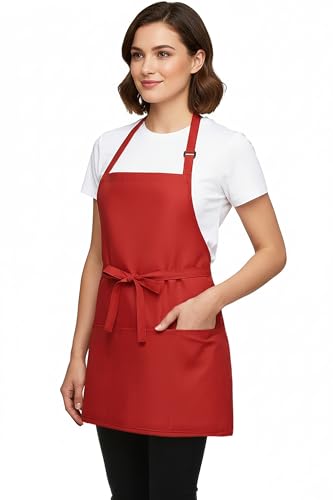 BOHARERS Kitchen Cooking Apron Unisex Adjustable chef apron with 3 pockets, 1 Pack Red - color: 01 Pack Red