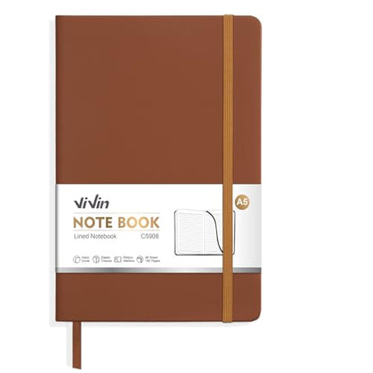 ViVin A5 Hardcover Lined Notebook,192 pg College Ruled 5.5x8.3 - color: Brown, size: 1 Pack