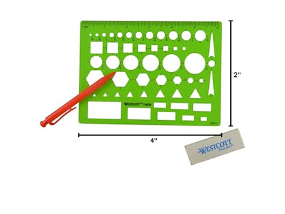 Westcott T-816 All-Purpose Technical Drawing Template, Plastic Shape Template Tool, Green, 4.5 by 6 in