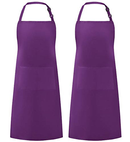 Syntus Apron for Men Women, Adjustable Cooking Kitchen Apron with 2 Pockets - color: Basic Purple, style: 2 Polyester