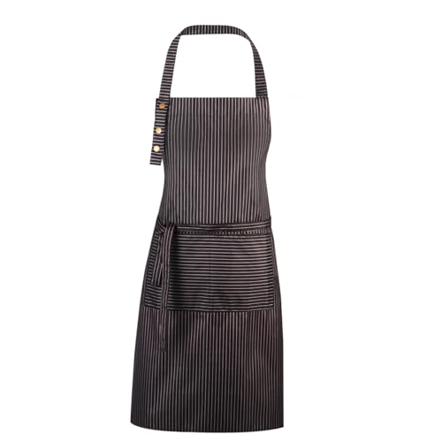 Adjustable Bib Apron Waterdrop Resistant with 2 Pockets Cooking Kitchen Aprons for Women Men Chef - color: Black