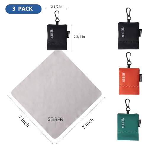 SEIBER Microfiber Cleaning Cloths for Eyeglass with Pouch,3P, BK OR GRN - color: BLACK,ORANGE,DARK GREEN