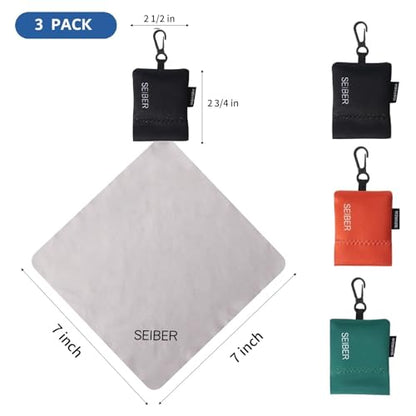 SEIBER Microfiber Cleaning Cloths for Eyeglass with Pouch,3P, BK OR GRN - color: BLACK,ORANGE,DARK GREEN