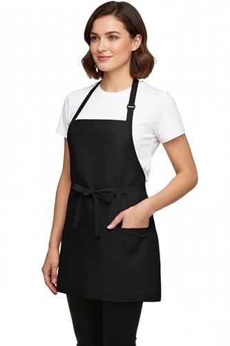 BOHARERS Kitchen Cooking Apron Unisex Adjustable chef apron with 3 pockets, 1 Pack Black - color: 01 Pack Black