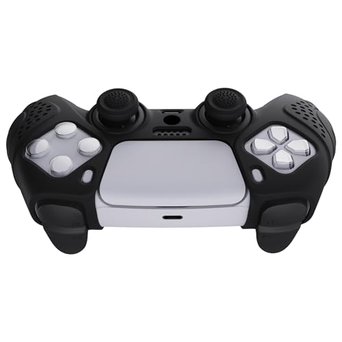 eXtremeRate PlayVital Guardian Edition Black Ergonomic Soft Anti-Slip Controller Silicone Case Cover for ps5, Rubber Protector Skins with Black Joystick Caps for ps5 Controller - color: Black