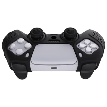 eXtremeRate PlayVital Guardian Edition Black Ergonomic Soft Anti-Slip Controller Silicone Case Cover for ps5, Rubber Protector Skins with Black Joystick Caps for ps5 Controller - color: Black