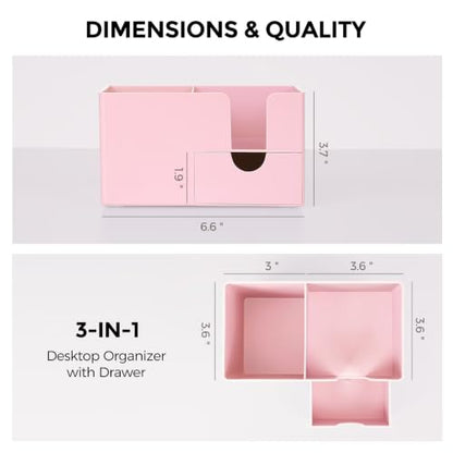 SKYDUE Small Desk Organizer with Sticky Notes Holder,Pen Holder for Desk - color: Pink