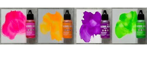 Alcohol Neons Bundle - Ranger Tim Holtz Alcohol Ink Neons with .5 oz Blending Solution and Trebbies Detail Sticks (Razzle, Hyper, Ignite, Radioactive) - color: Razzle, Hyper, Ignite, Radioactive