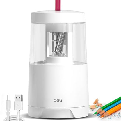 Deli Electric Pencil Sharpener, Automatic Pencil Sharpeners, White - color: White