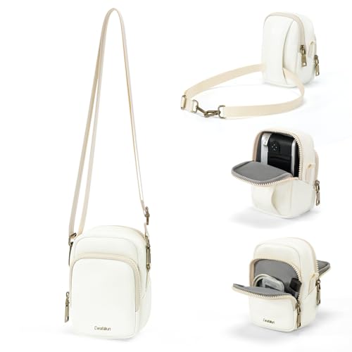 Cwatcun Mini PU Leather Sling Bag, Crossbody/Waist Case for Digital Cameras - color: White