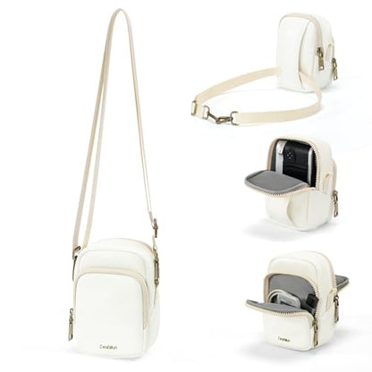 Cwatcun Mini PU Leather Sling Bag, Crossbody/Waist Case for Digital Cameras - color: White